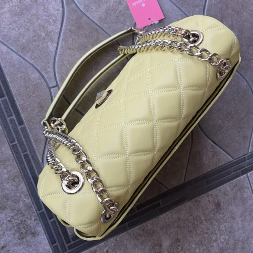 Kate Spade Natalia Smooth Leather Medium Flap Shoulder Bag Frosty Lime